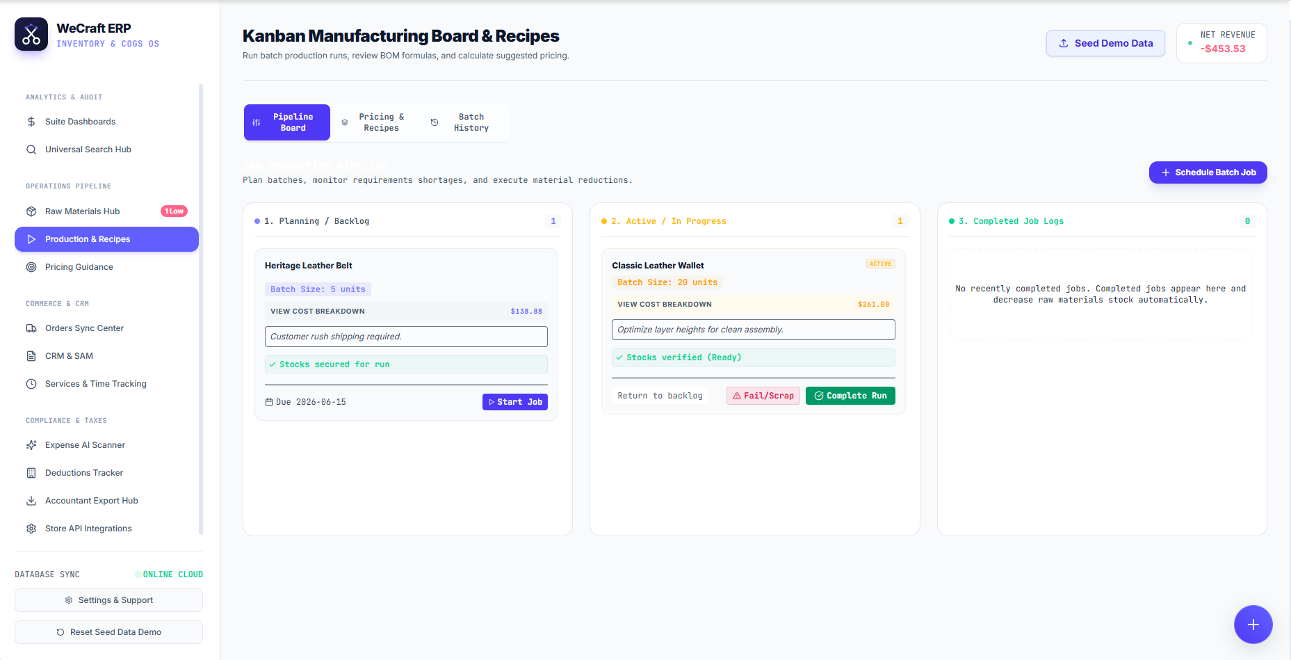 Kanban Manufacturing Board