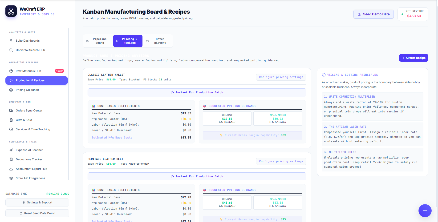 Pricing & Recipes